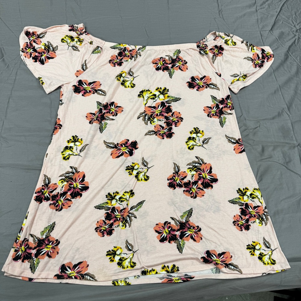 West Loop Peach Floral Off Shoulder Tunic Top Short Sleeve XXL Pink Tropical